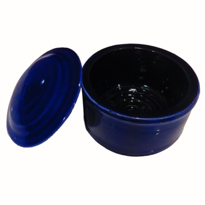 Handmade ceramic shaving bowl with cap Blue