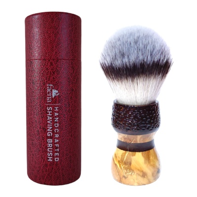 Olive wood rusticated shaving brush with 28mm synthetic knot 3