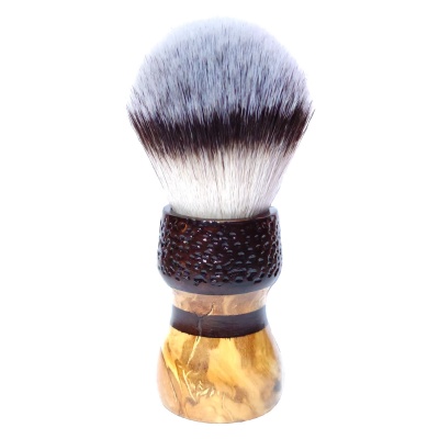 Olive wood rusticated shaving brush with 28mm synthetic knot 3