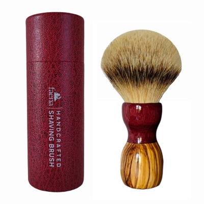 Olive and purpleheart wood shaving brush with 28mm silvertip knot