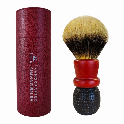 Olive wood rusticated shaving brush with 28mm manchurian knot