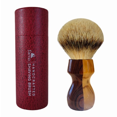 Olive and african blackwood wood shaving brush with 24mm silvertip knot