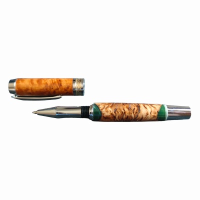 Handcrafted resin and amboyna burl rollerball pen fatboy
